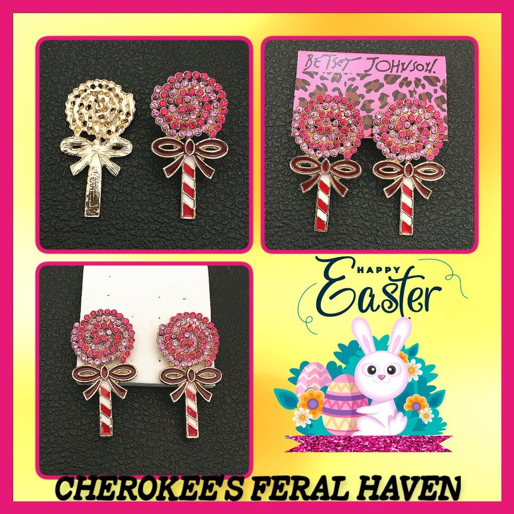 Betsey Johnson Pink Crystal Lollipop Earrings